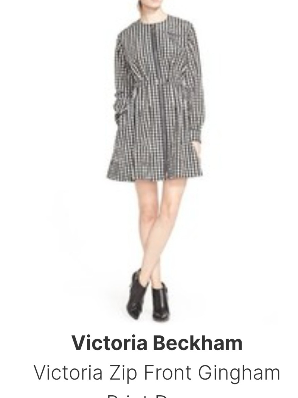 Victoria Beckham Black & White Gingham Zip Front Dress